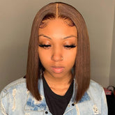 Warm Look Dark Brown Straight Bob Lace Frontal Wig